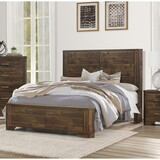 Rustic Brown Finish Queen Bed Clipped Corners Transitional Style Wooden Bedroom Furniture 1pc Panel Bed