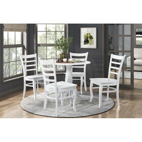 White Finish 5pc Dining Set Round Table and 4 Chairs Set Wooden Ladder-Back Casual Farmhouse Style Kitchen Dining Room Furniture