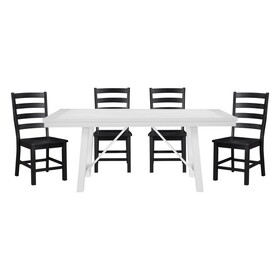 Modern Contemporary Black White 5pc Dining Set Table and 4 Side Chairs Set Wooden Kitchen Dining Furniture Casual Style