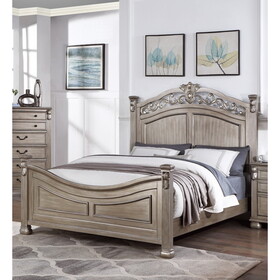 Formal Traditional Antique Silver 1pc Eastern King Size Bed Unique Design Headboard Footboard Bedframe