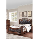 Formal Traditional Dark Cherry 1pc Eastern King Size Bed Tufted Faux Leather Headboard Footboard Bedframe