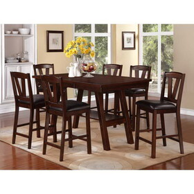 Dining Table 6x High Chairs 7pcs Counter Height Dining Set Walnut Finish Dining Room Furniture Transitional Style