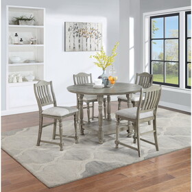 Dining Table 4x High Chairs 5pcs Counter Height Dining Set Light Grey Finish Dining Room Furniture Plush Upholstered Fabric Seat Contemporary Style