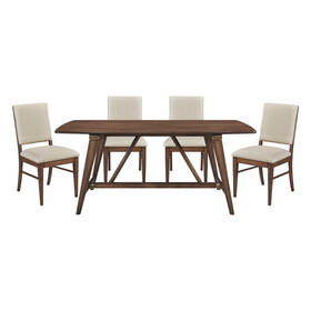 Modern Design 5pc Dining Set Table and 4x Side Chairs Fabric Upholstered Seat Back Brown Finish Wooden Dining Kitchen Furniture P-B011P196939