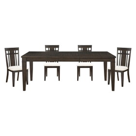 Dark Brown Finish 5pc Dining Set Expandable Table and 4x Side Chairs Beige Fabric Upholstered Seat Classic Look Dining Wooden Furniture P-B011P196946