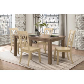 5pc Dining Set Natural Finish Table and 4x Side Chairs Buttermilk Finish Wooden Kitchen Dining Room Furniture B011S00997