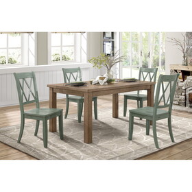 5pc Dining Set Natural Finish Table and 4x Side Chairs Teal Finish Wooden Kitchen Dining Room Furniture B011S00998
