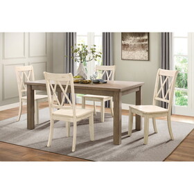 5pc Dining Set Natural Finish Table and 4x Side Chairs White Finish Wooden Kitchen Dining Room Furniture B011S00999