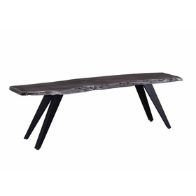 60 inch Modern Dining Bench, Acacia Wood Table, Live Edge, Iron Legs, Gray, Black B011S01005