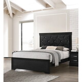 Modern 1pc Black Finish King Size Panel Bed Wooden Fabric Upholstered Headboard Crystal-Like Button Tufted Fabric Bedroom Furniture P-B01181332