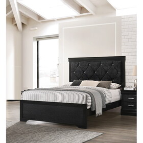 Modern 1pc Black Finish King Size Panel Bed Wooden Fabric Upholstered Headboard Crystal-Like Button Tufted Fabric Bedroom Furniture P-B01181332