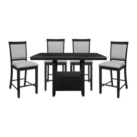 Charcoal Gray Finish 5pc Dining Counter Height Table with Base Storage and 4 Counter Height Chairs Set Casual Style Dining Kitchen Wooden Furniture B011S01017
