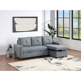 Black Gray Polyfiber Convertible Sectional Sofa Pull out Bed Couch Storage Chaise Reversible 2pc Sectional Living Room Furniture B011S01020