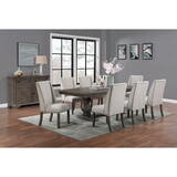 Traditional Formal 9pc Dining Set Table w Leaf 8x Side Chairs Pedestal Base Oak Finish Table Wingback Design Upholstered Cushion Dining Room B011P203555