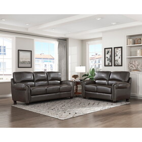 Traditional Living Room Furniture 2pc Sofa Set Dark Brown Leather Sofa Loveseat Comfortable Plush Seating Rolled Arms Nailhead Trim Classic Design B011P204072