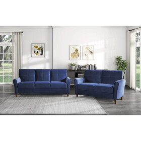 Modern Living Room Sofa Set 2pcs Comfort Sofa Loveseat Plush Seatbacks Tufted Detail Blue Velvet Upholstery Solid Wood Frame Furniture B011S01049