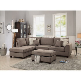 Beautiful 3-pcs Sectional Sofa Mocha Dorris Fabric Cushion Sofa Chaise Storage Ottoman Reversible Couch Living Room Furniture B011S01056