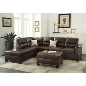 New Contemporary 3-PCS Reversible Sectional Set Living Room Furniture Espresso Faux Leather Couch Sofa Chaise Ottoman B011S01062