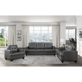 Modern Design 3pc Sofa Set Premium Faux Leather Upholstery Gray Sofa Loveseat Chair Comfort Tufted Detail Solid Wood Frame Living Room Furniture B011S01063