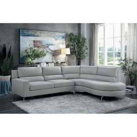 Contemporary Living Room Gray 2-Piece Sectional with Right Chaise Rounded End Plush Back Chrome Finished Legs Luxury Look Solid Wood Furniture B011S01070