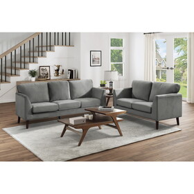 Modern Contemporary 2pc Sofa Set Gray Sofa Loveseat Velvet Upholstery Dark Brown Legs Solid Wood Living Room Furniture B011S01085