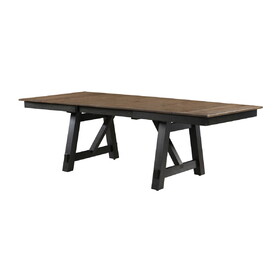 Cottage Style 1pc Extendable Dining Table Wheat Charcoal Tow Tone Finish Dining Room Wooden Furniture Two Self-storing Refectory Leaves Trestle Legs B011S01117