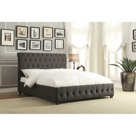 Dark Gray Fabric Upholstered Queen Bed Tufted Headboard Footboard Solid Wood Frame 1pc Bedroom Furniture B011S01142