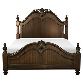 Classic Traditional Queen Bed Carved Finials Dark Cherry Finish Bedroom Furniture 1pc Louis Philippe Style B011S01144