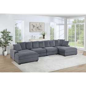 Contemporary Dark Gray 6pc Modular Sectional Set Corduroy Couch LAF & RAF Chairs 2x Armless Chairs 2x Ottomans Living Room Furniture B011S01158