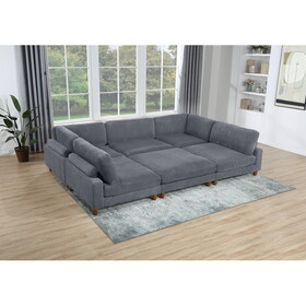 Contemporary Dark Gray 6pc Modular Sectional Set Corduroy Upholstery Couch 2x Corner wedge, 3x Armless Chairs 1x Ottoman Living Room B011S01162