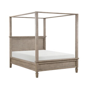 Gray Oak Finish Platform Queen Canopy Bed 1pc Durable Wooden Bedroom Furniture Poster Bed B011S01163