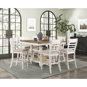 Antique White Finish Counter Height 7pc Set Table with Bottom Storage and 6 Counter Height Chairs Farmhouse Style Dining Kitchen Set Wooden Furniture