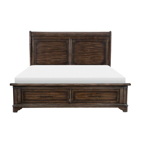 Transitional Style Rustic Brown Finish Queen Platform Bed with Footboard Storage Wooden Bedroom Furniture 1pc Traditional Design