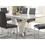 Modern Contemporary 7pc Dining Set White High Gloss Finish Table w Extension Leaf V-shaped Support Gray faux Leather Upholstered Chairs Diamond Pattern Stitching Luxury Furniture Set B011S01212