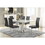 Modern Contemporary 7pc Dining Set White High Gloss Finish Table w Extension Leaf V-shaped Support Gray faux Leather Upholstered Chairs Diamond Pattern Stitching Luxury Furniture Set B011S01212