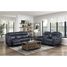 Modern Living Room Furniture 2pc Reclining Sofa Set Blue Breathable Faux Leather Upholstery Reclining Sofa Loveseat with Cup Holders, Power outlets, USB Ports B011S01262