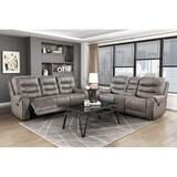 Grayish Brown Modern Reclining Sofa Set 2pc Sofa Loveseat Plush Seating, Polished Microfiber Upholstery Solid Wood Frame Living Room Furniture