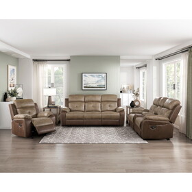 Plush Comfort Sofa Set 3pc Brown Microfiber Upholstered Tufted Details Reclining Sofa Loveseat Reclining Chair Plush Arms Modern Living Room Furniture