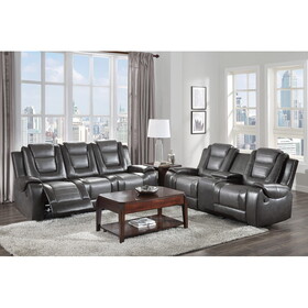 Modern Luxury Living Room Sofa Set 2pc Reclining Sofa Loveseat Formal Furniture Premium Faux Leather Upholstery Comfortable Two-Tone Gray Finish