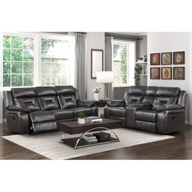 2pc Reclining Sofa Set Modern Design Living Room Furniture Sofa and Loveseat with Center Console Dark Gray Breathable Faux Leather Upholstery Contemporary Home