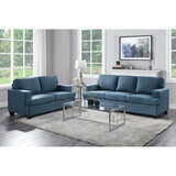 Transitional Style 2pc Sofa Set Blue Textured Fabric Upholstered Sofa and Loveseat Track Arms Solid Wood Frame Living Room Furniture 1pc