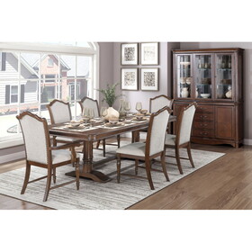 Formal Traditional Dining Set 7pc Table with Extension Leaf and 2 Armchairs 4 Side Chairs Cherry Finish Fabric Upholstery Nailhead Trim Wooden Furniture B011P239542