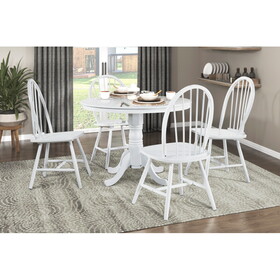 White Finish 5pc Round Dining Table Set with 4 Windsor Chairs Farmhouse Style Wooden Furniture Casual Dining Kitchen Breakfast Nook B011P239557