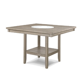 1pc Contemporary Transitional Counter Height Dining Table w 20-inch Faux Marble Lazy Susan All Tan / Beige Gray Finish Wooden Wood Veneers Solid Wood Dining Room Furniture B011P240451