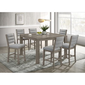 7pc Dining Set Contemporary Farmhouse Style Counter Height 18" Expandable Leaf Table Gray Finish Upholstered Chairs Wooden Solid Wood Dining Room Kitchen Furniture B011P238801