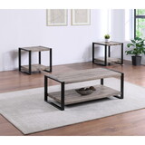 3pc Contemporary Cocktail Set 1x Rectangular Coffee Table and 2x Square End Table Rustic Brown Black Finish Living Room Wooden Furniture B011P244346