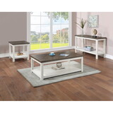 3pc Farmhouse Style Coffee Table Sofa Table End Table with Open Shelf Brown White Finish Living Room Wooden Contemporary Furniture B011S01454