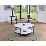 3pc Modern Cocktail Set 1x Round Coffee Table and 2x End Table Black Finish Living Room Wooden Furniture B011S01455