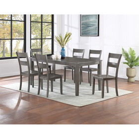 Transitional 7pc Dining Set Rectangular Table Wood Base Ladder Back Chairs Gray Finish Wooden Dining Room Furniture