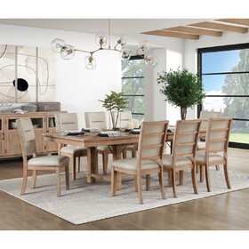 Light Oak Finish 9pc Dining Set Self-Storing Leaf Table and Side Chairs Beige Wooden Dining Furniture